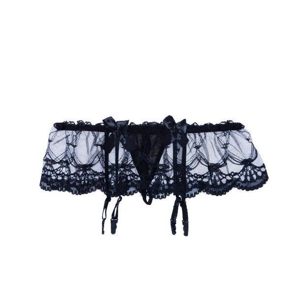 I Love Lingerie, Flirty Friday Lace, Mesh Garter and G-string Black