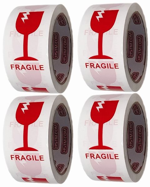 Fragile Tape with Glass Print - 48mm x 50m (4 Pack)