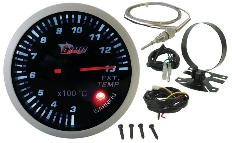 Dragon Gauge 60mm Exhaust Gas Temperature Gauge - Silver and Black