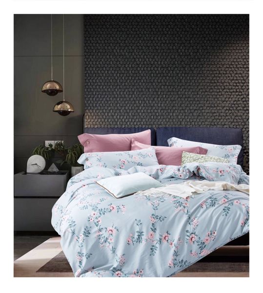 Linen Boutique - 100% Sateen Cotton 300TC 4 pcs - Floral Lightblue