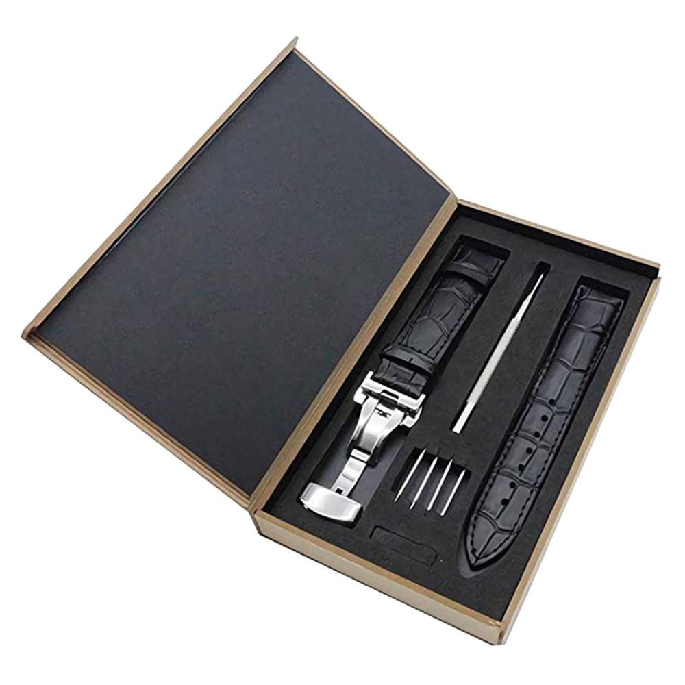 15mm Width Leather Watch Band Strap with Butterfly Buckle Silver