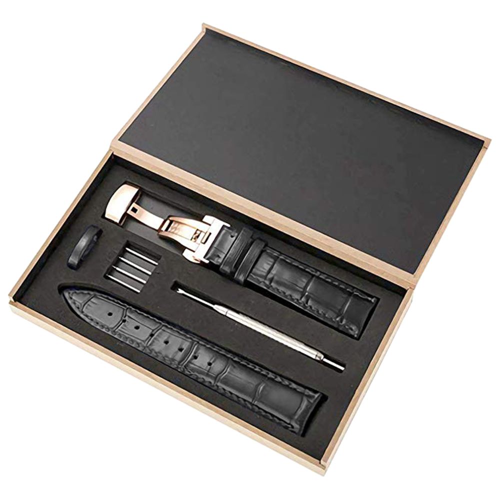 15mm Width Leather Watch Band Strap with Butterfly Buckle Gold Buckle