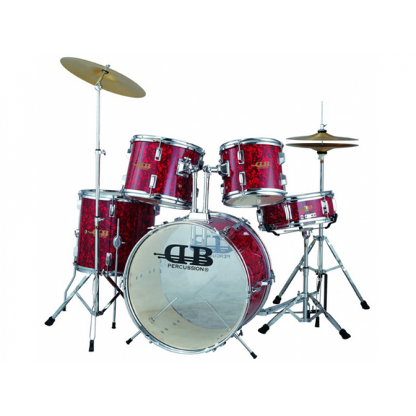 Drum set 5 pieces with throne and cymbals maroon red