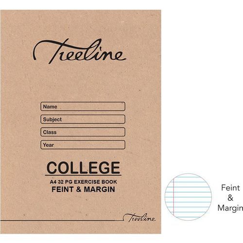 Treeline A4 College Exercise Books 32 pg Feint &amp; Margin (Pack of 25)