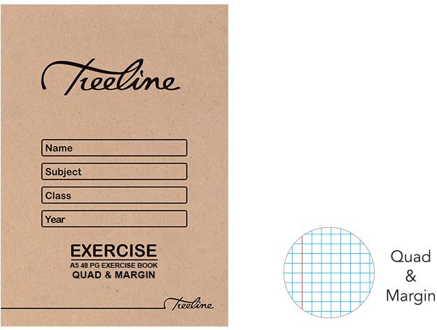 Treeline A5 Exercise Books 48 pg Quad &amp; Margin (Pack of 20)