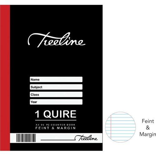 Treeline Hard Cover Counter Books 1Q A4 96 pg - Feint &amp; Margin (Pack of 10)