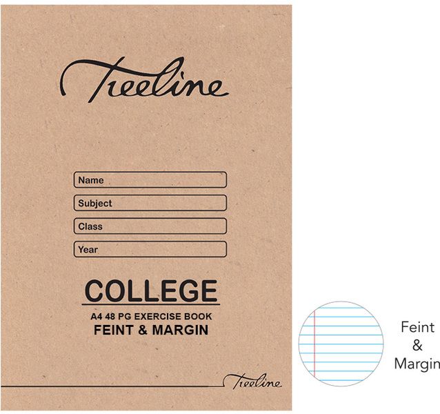 Treeline College Exercise Books 48 pg A4 Feint &amp; Margin (Pack of 20)