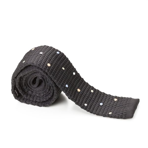 Black With Blue And White Polka Dots Knit Tie image