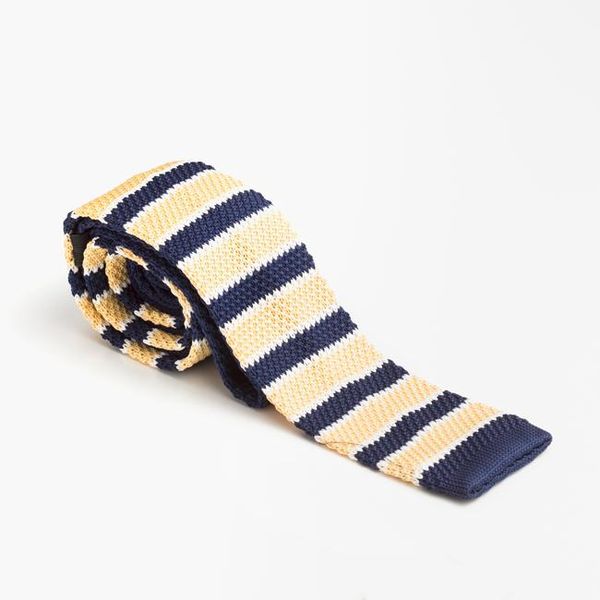 Blue and Yellow Striped Wool Knit Tie