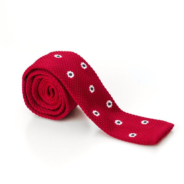 Flat Tipped Red and White Polka Dot Knit Tir