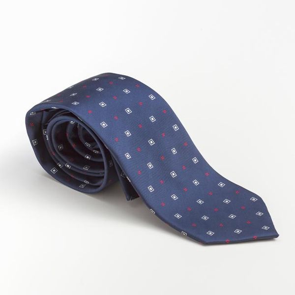 Navy Tie With Red and White Square Polka Dots