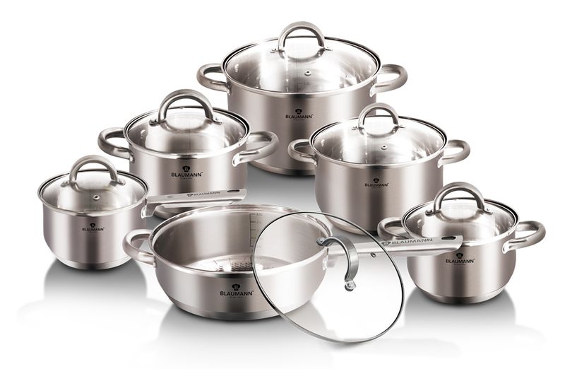 Blaumann 12-Piece Stainless Steel Jumbo Cookware Set - Gourmet Line