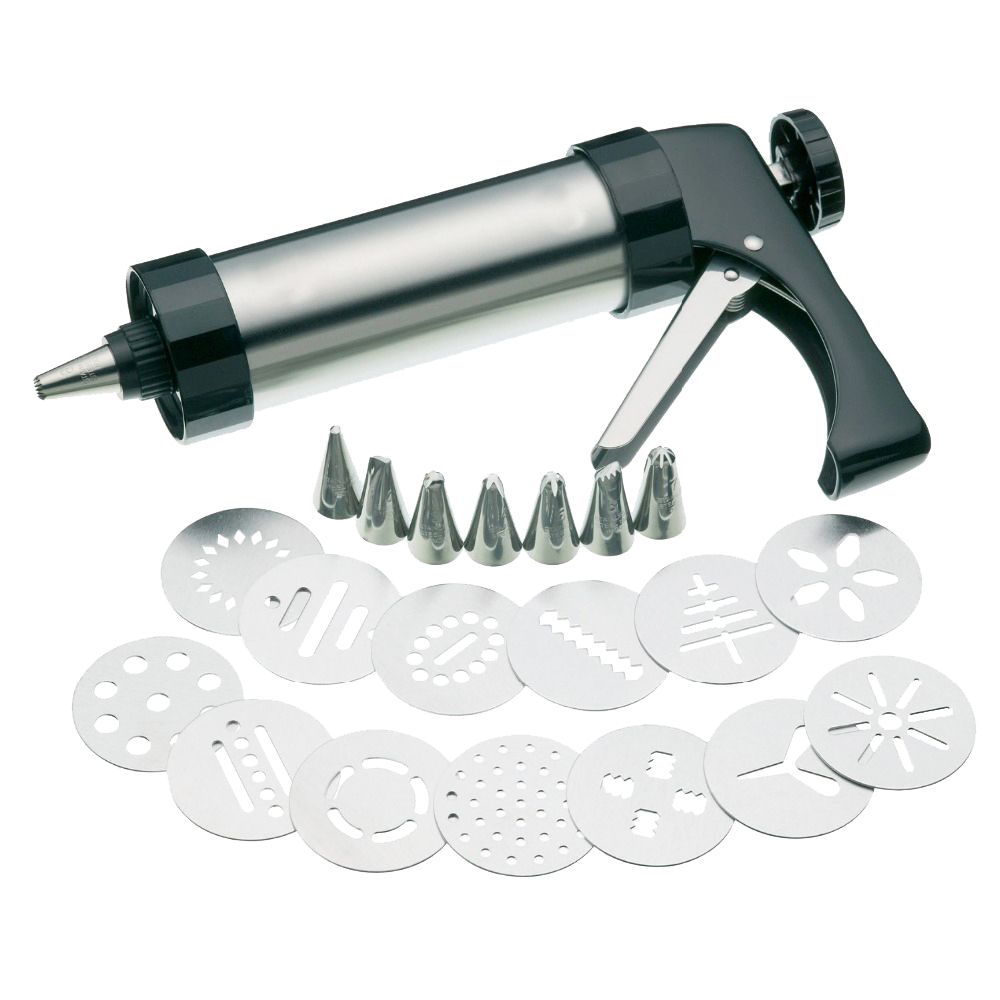 Stainless Steel Cookie Press Gun Set with 13 Discs And 8 Icing Tips