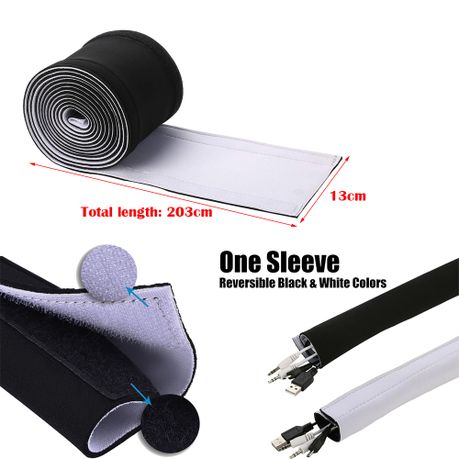 Reversible Black & White Cable Management Sleeves Neoprene Cable