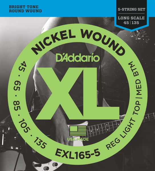 D'Addario EXL1655 Nickel Wound 5-String Long Scale Bass Strings 45-135