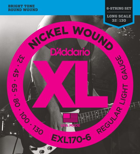 D'Addario EXL1706 Nickel Wound 6-String Long Scale Bass Strings 32-130