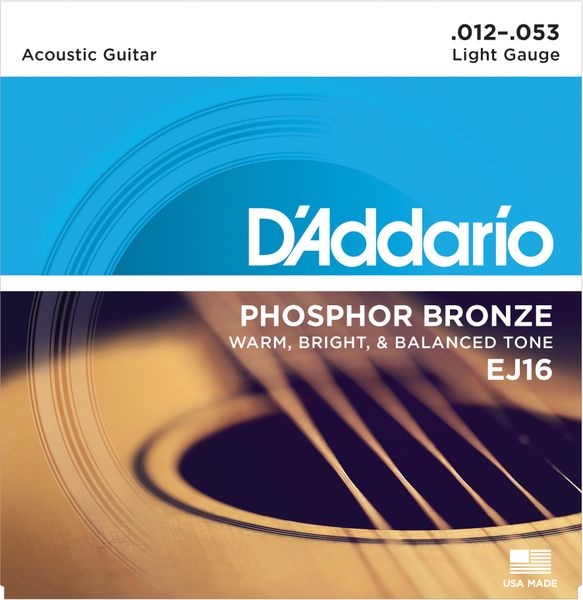 D'Addario EJ16 Phosphor Bronze Round Wound Acoustic Guitar Strings 012-053