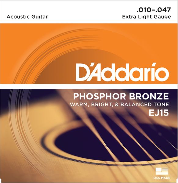 D'Addario EJ15 Phosphor Bronze Round Wound Acoustic Guitar Strings 010-047