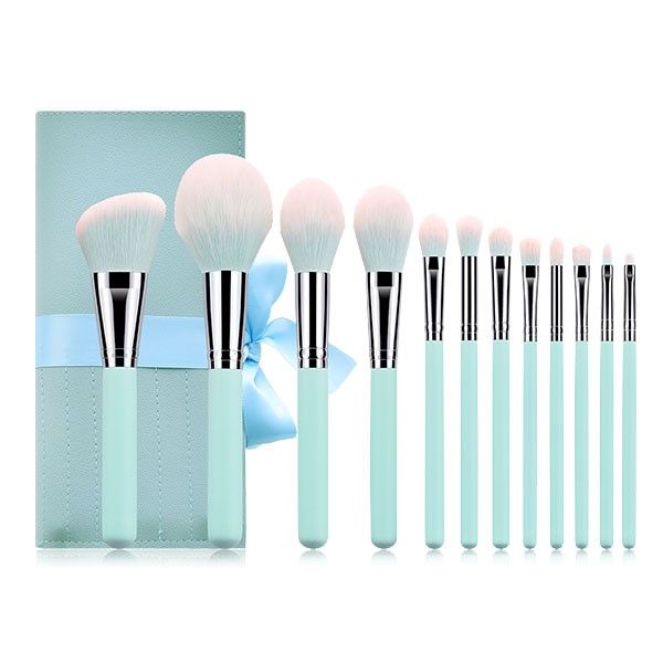 12 Piece Makeup Brush Set With Pouch - Turquoise
