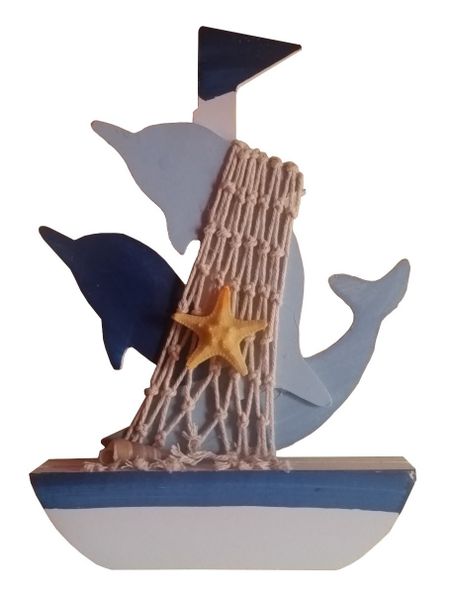 Aankopen - Wooden Boat &amp; Dolphins Ornaments - 2 Pack