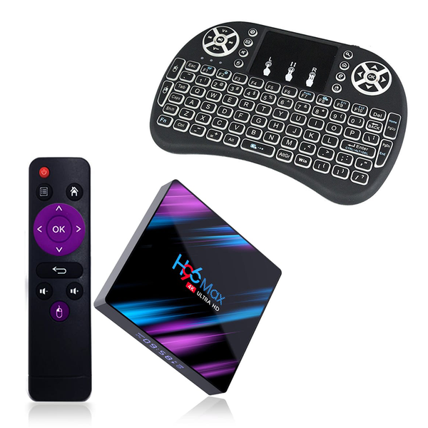 Ntech H96 Max 4K HD Android 9 TV Box with i8 Mini Keyboard (4+32GB) (Colour: Black)
