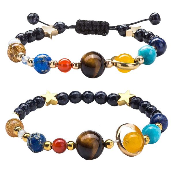 KD Adjustable Galaxy Gemstone Beaded Bracelets Non- Closure - Set of 2