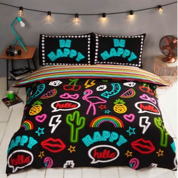 Be Happy Neon Reversible Duvet Cover Set