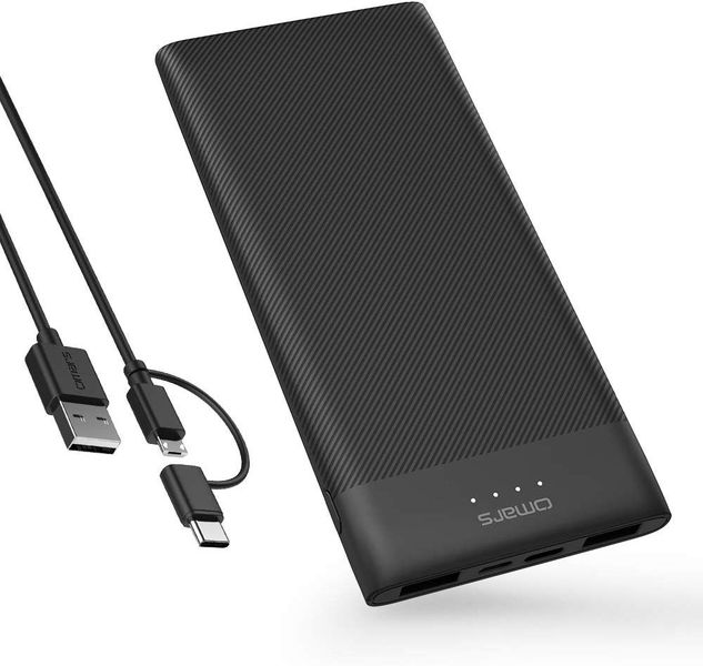 Omars Slimline 10 000mAh USB C Power Bank With Dual USB Output