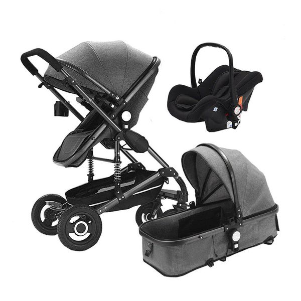 Baby stroller 3 in 1 newborn baby carriage - Black