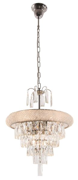 Stylish Polished Chrome Chandelier with Crystal Beads and Hanging Crystals