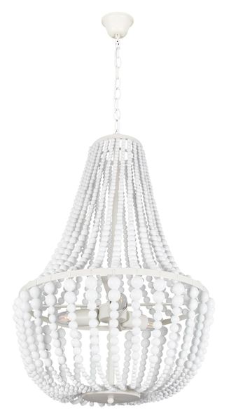 3 Light White Metal Chandelier With White Wooden Beads