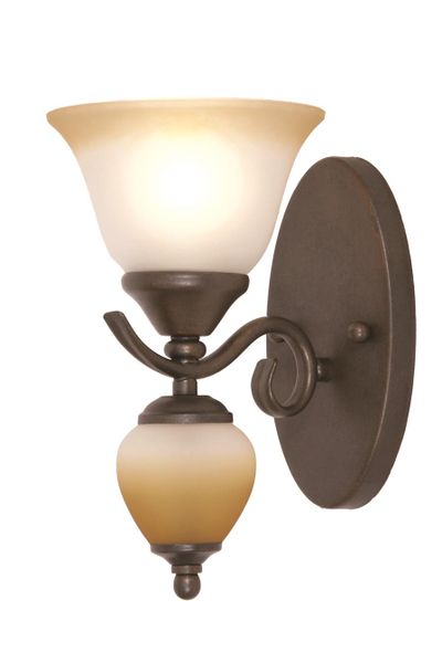 Up Facing Metal Wall Bracket in Rust Colour with Faded Brown Glass