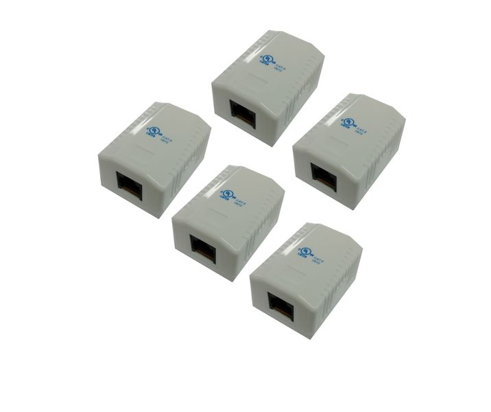 CAT5e Surface Mount Box with PCB - 1 Port - 5 Pack