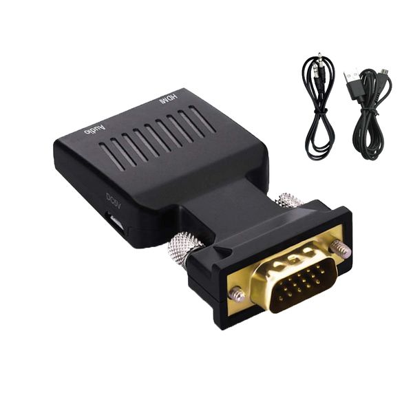 VGA to HDMI Video Audio Converter with USB Cable &amp; 3.5mm Audio Cable