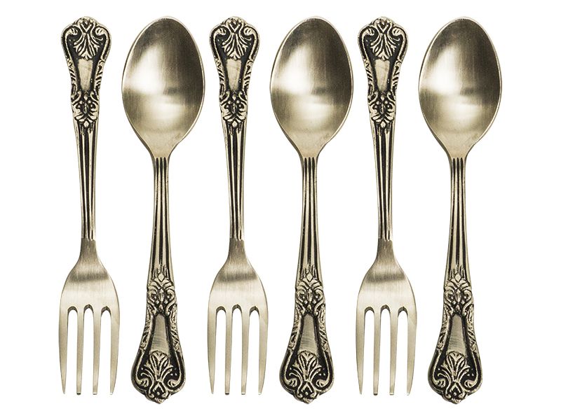 S/6 Vintage Cake Forks&amp;Spoons Pewter Fin