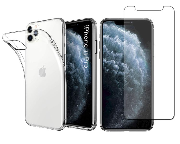 Tempered Glass &amp; Protective Clear Case For iPhone 11 Pro