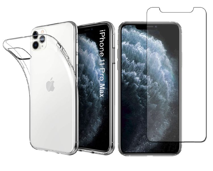Tempered Glass &amp; Protective Clear Case For iPhone 11 Pro Max