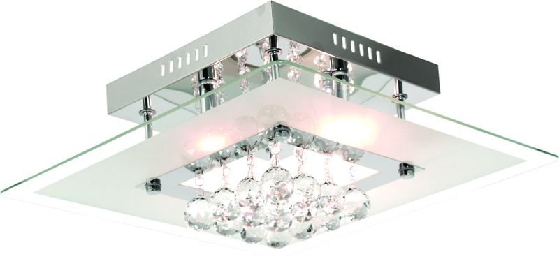 Square Glass Ceiling Fitting with Hanging Crystal Balls