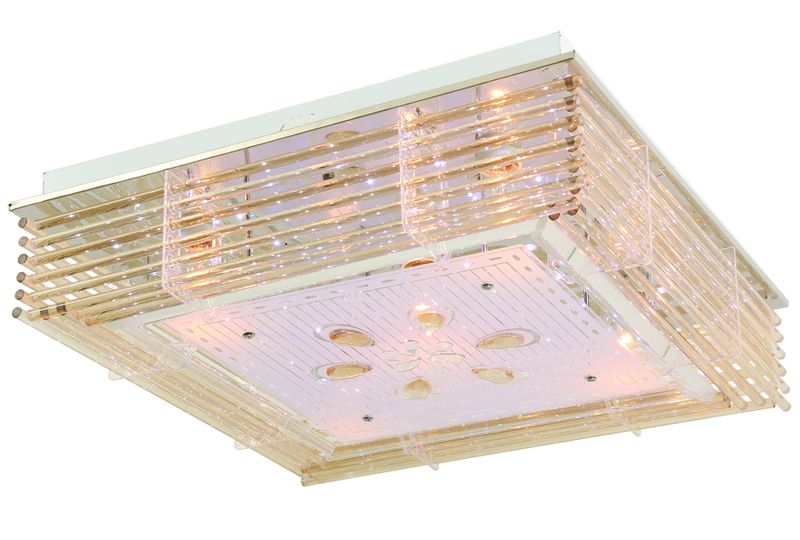 Chrome LED Ceiling Fitting with Frosted Glass and Amber Crystal Rods