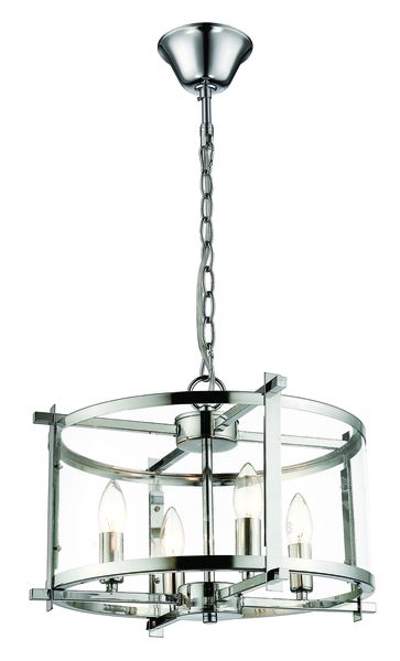 4 Light Round Polished Chrome Chandelier with Clear Glass