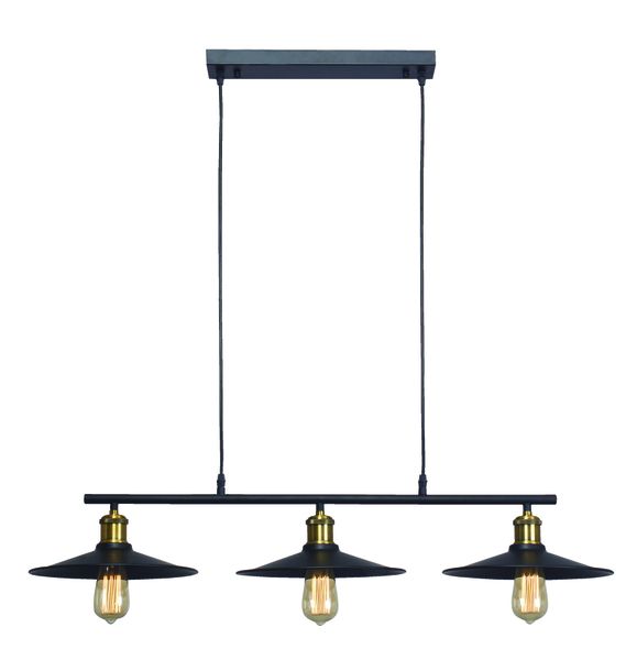Black 3 Light Metal Chandelier With Gold Lamp Holders