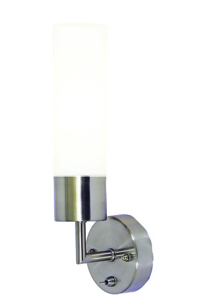 Satin Chrome Wall Bracket with Sealed White Cylindrical Glass