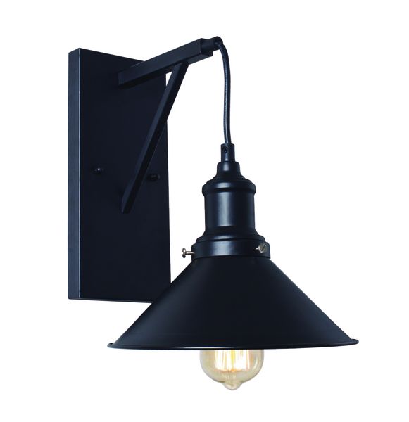 Black Metal Wall Bracket with Hanging Metal Shade