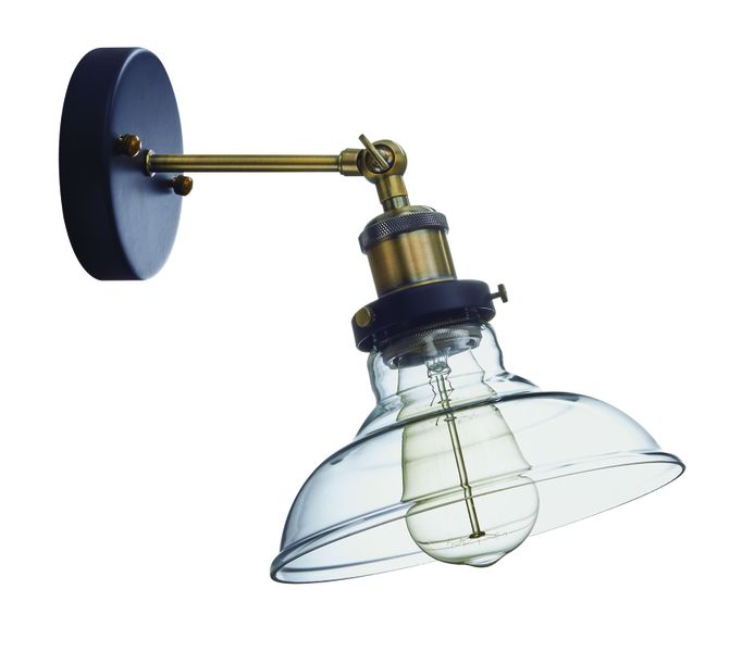 Antique Brass Wall Bracket with Clear Glass and Adjustable Arm