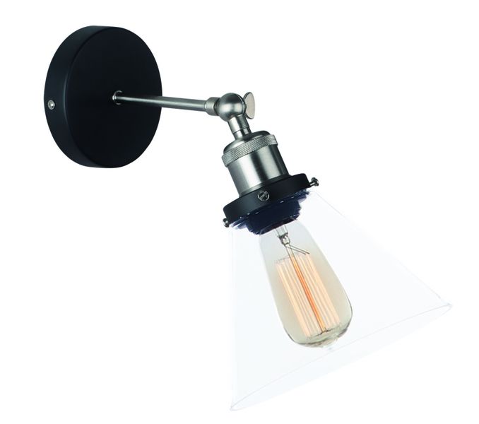 Satin Chrome Wall Bracket with Dome Shaped Clear Glass and Adjustable Arm