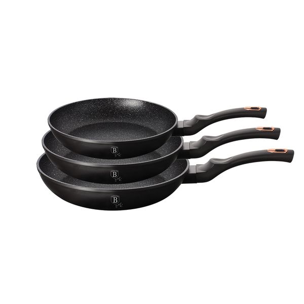 Berlinger Haus 3-Piece Marble Coating Fry Pan Set - Black-Rose Collection