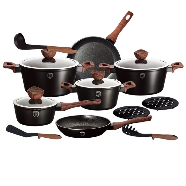 Berlinger Haus 15-Piece Marble Coating Cookware Set - Ebony Rosewood