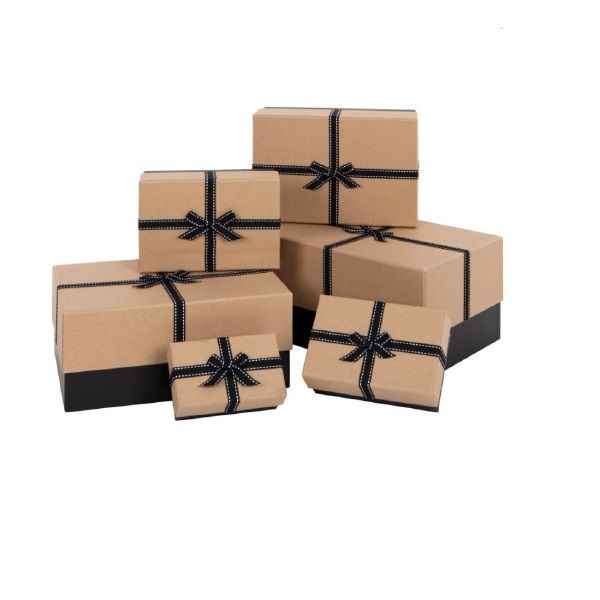 Glick Superior Gift Box Set Of 6 Kraft &amp; Black Rectangular