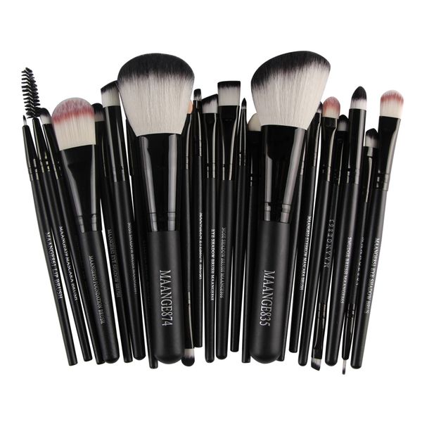 22 Piece Pro Powder Foundation Eyeshadow Eyeliner Makeup Brush Set - Black