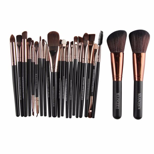 22 Piece Pro Powder Foundation Eyeshadow Makeup Brush Set - Black &amp; Golden